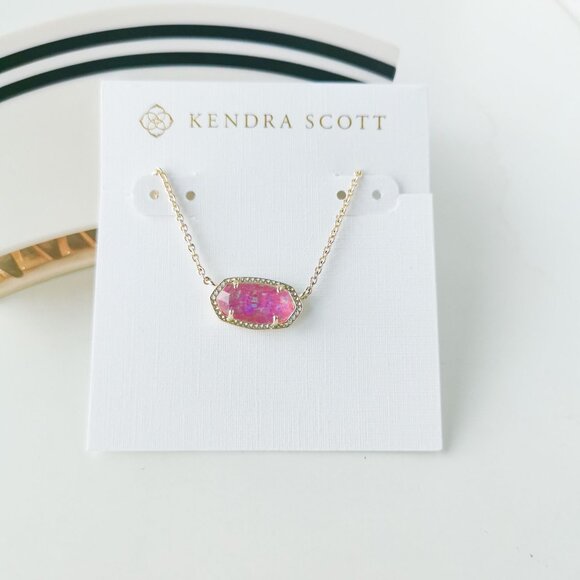 Kendra Scott Elisa Gold Fuchsia Kyocera Opal Necklace - Picture 2 of 3